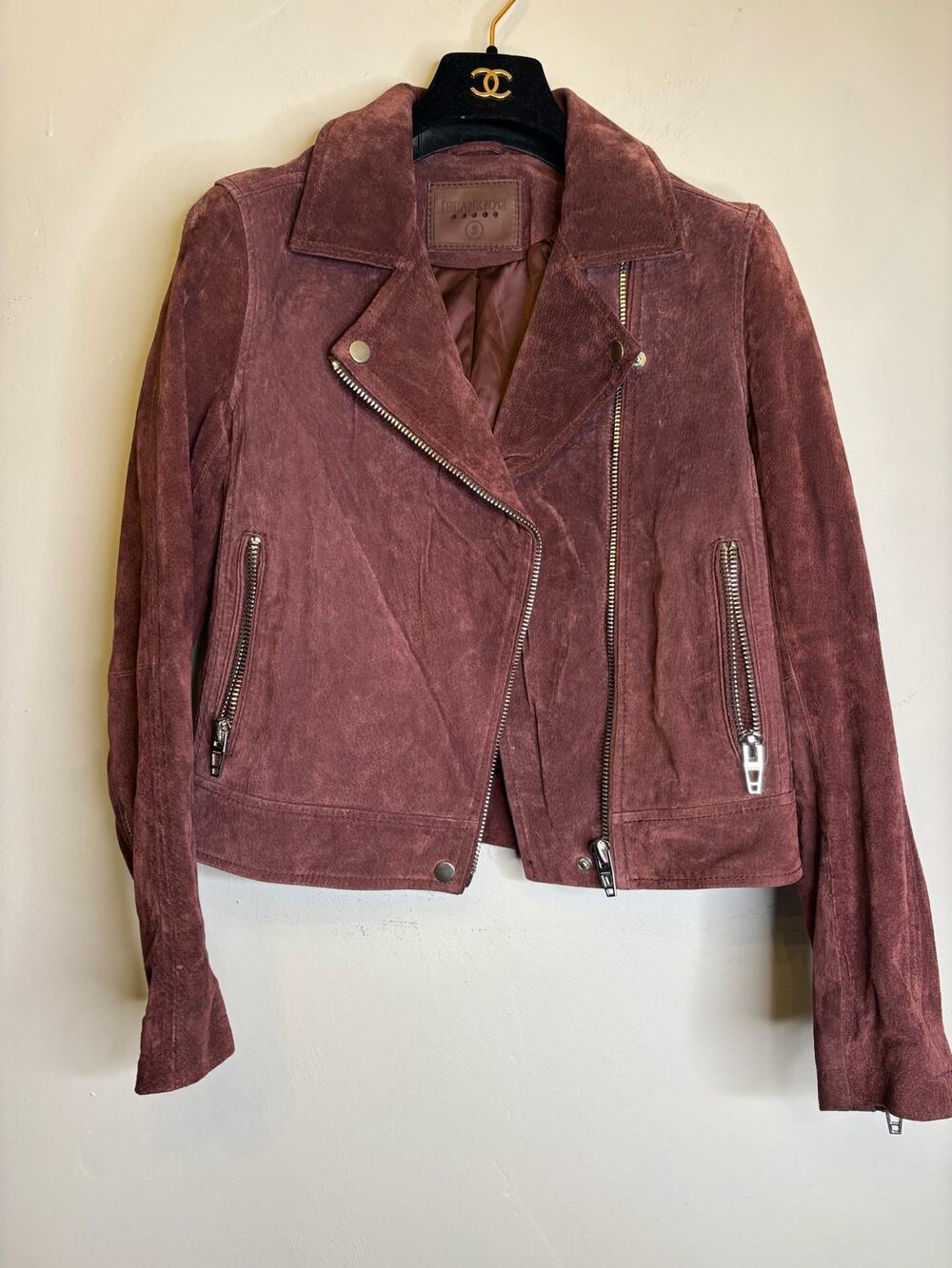 BLANKNYC Plum Berry Genuine Suede Leather Zip Moto Biker Jacket Womens Size S